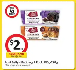 Coles Aunt Betty's Pudding 2 Pack 190g-220g offer