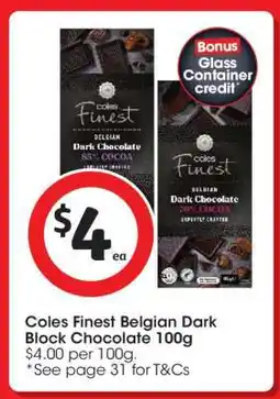 Coles Coles Finest Belgian Dark Block Chocolate 100g offer
