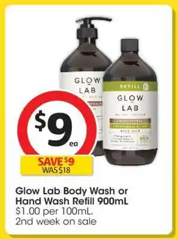 Coles Glow Lab Body Wash or Hand Wash Refill 900ml offer
