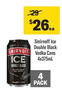 Coles Smirnoff Ice Double Black Vodka Cans 4x375mL offer