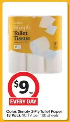 Coles Coles Simply 2 Ply Toilet Paper 18 Pack offer