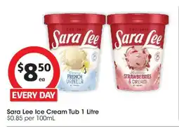 Coles Sara Lee Ice Cream Tub 1 Litre offer