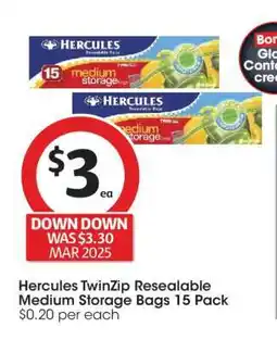 Coles Hercules TwinZip Resealable Medium Storage Bags 15 Pack offer