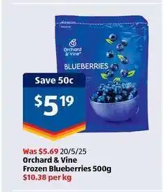 ALDI Orchard & Vine Frozen Blueberries 500g offer