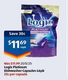 ALDI Logix Platinum Dishwasher Capsules 46pk offer