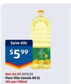 ALDI Pure Vita Canola Oil 2L offer