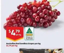 ALDI Australian Red Seedless Grapes per kg offer