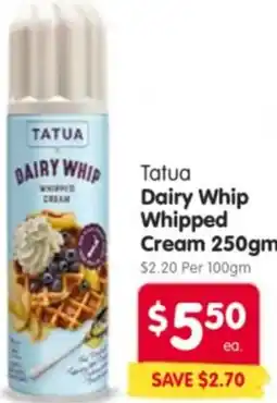 Spar Tatua Dairy Whip Whipped Cream offer