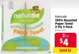 Spar Naturale 100% Recycled Paper Towel 2 Ply 2 Pack offer