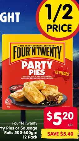 Spar Four'N Twenty Party Pies or Sausage Rolls offer