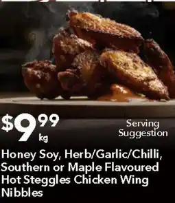 Ritchies Honey Soy, Herb/Garlic/Chilli, Southern or Maple Flavoured Hot Steggles Chicken Wing Nibbles offer