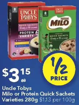 Ritchies Uncle Tobys Milo or Protein Quick Sachets Varieties offer