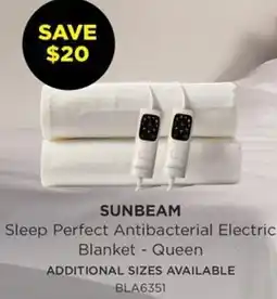Bing Lee SUNBEAM Sleep Perfect Antibacterial Electric Blanket offer