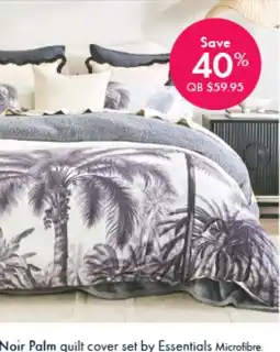 Pillow Talk Noir Palm quilt cover set by Essentials Microfibre QB offer
