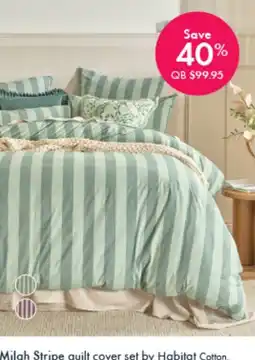 Pillow Talk Milah Stripe quilt cover set by Habitat Cotton QB offer