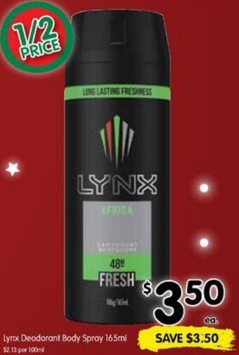 Spar Lynx Deodorant Body Spray 165ml offer