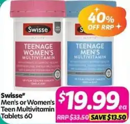 Your Discount Chemist Swisse Men's or Women's Teen Multivitamin offer