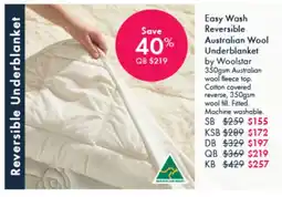 Pillow Talk Easy Wash Reversible Australian Wool Underblanket offer