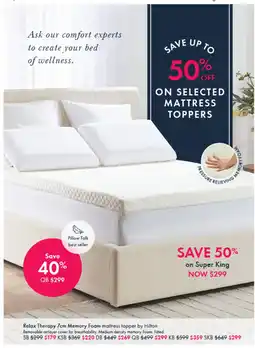 Pillow Talk Relax Therapy Memory Foam mattress topper offer