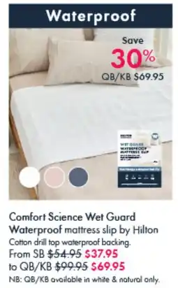 Pillow Talk Comfort Science Wet Guard Waterproof mattress slip offer