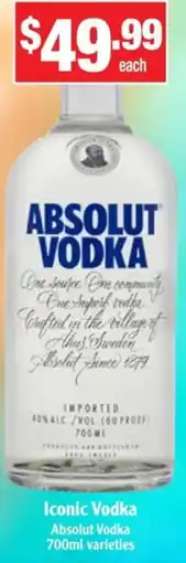 Liquor Stax Absolut Vodka 700ml varieties offer