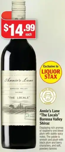 Liquor Stax Annie's Lane "The Locals" Barossa Valley Shiraz offer