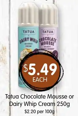 Spudshed Tatua Chocolate Mousse or Dairy Whip Cream offer