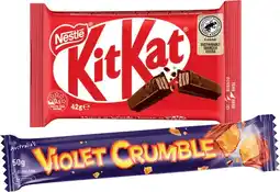 IGA Nestlé Medium Bars 35‑50g, Smarties 50g or Violet Crumble Chocolate Bar 50g Selected Varieties offer