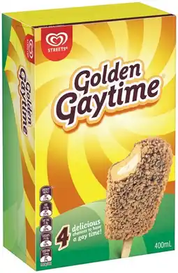 IGA Streets Golden Gaytime Ice Cream 4 Pack Selected Varieties offer