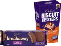 IGA Cadbury Biscuit Clusters 120g or Breakaway Milk Chocolate Biscuits 180g Selected Varieties offer
