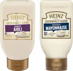 IGA Heinz Seriously Good Mayonnaise, Aioli or Tartare Sauce 295mL Selected Varieties offer