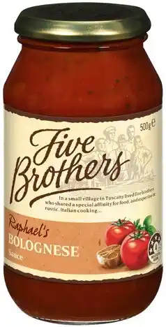 IGA Five Brothers Pasta Sauce 500g Selected Varieties offer
