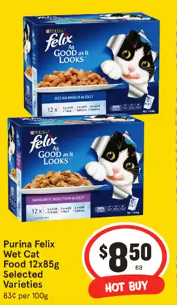 IGA Purina Felix Wet Cat Food Selected VarietiesFood 12x85g Selected Varieties offer
