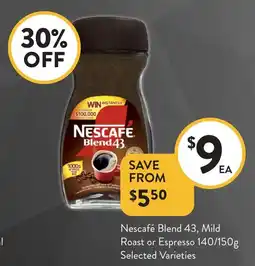 Foodworks Nescafé Blend 43, Mild Roast or Espresso offer