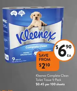 Foodworks Kleenex Complete Clean Toilet Tissue 9 Pack offer