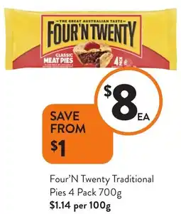 Foodworks Four'N Twenty Traditional Pies 4 Pack offer