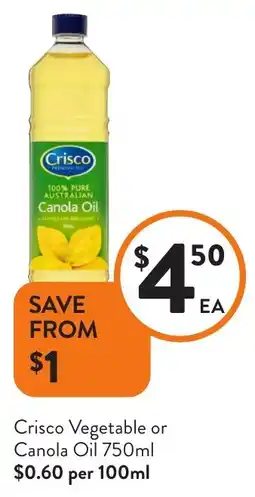 Foodworks Crisco Vegetable or Canola Oil offer