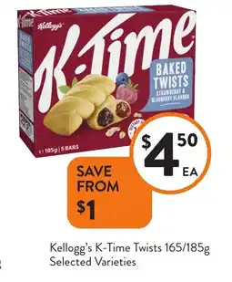 Foodworks Kellogg's K-Time Twists Selected Varieties offer