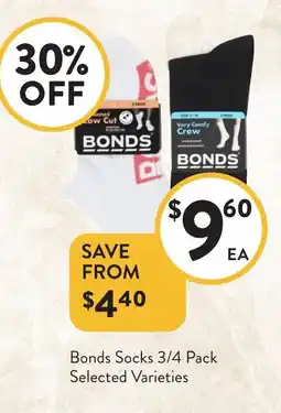 Foodworks Bonds Socks 3/4 Pack Selected Varieties offer