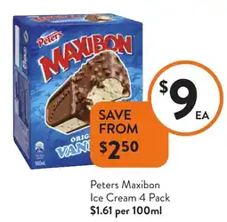 Foodworks Peters Maxibon Ice Cream 4 Pack offer