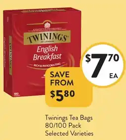 Foodworks Twinings Tea Bags 80/100 Pack Selected Varieties offer