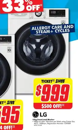The Good Guys LG 12kg Front Load Washer offer