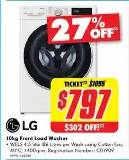 The Good Guys LG 10kg Front Load Washer offer