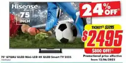The Good Guys Hisense 75" U7QAU ULED Mini-LED 4K QLED Smart TV 2025 offer