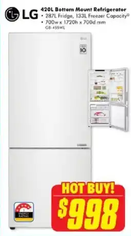 The Good Guys LG 420L Bottom Mount Refrigerator offer