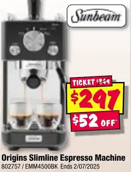 JB Hi-Fi Sunbeam Origins Slimline Espresso Machine offer
