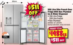 JB Hi-Fi 506 Litre Slim French Door Fridge With Non-Plumbed Ice & Water Dispenser offer