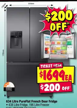 JB Hi-Fi 634 Litre PureFlat French Door Fridge offer