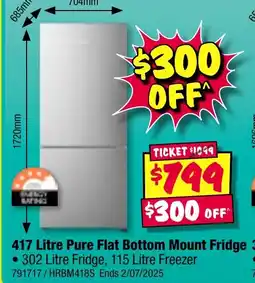 JB Hi-Fi 417 Litre Pure Flat Bottom Mount Fridge offer