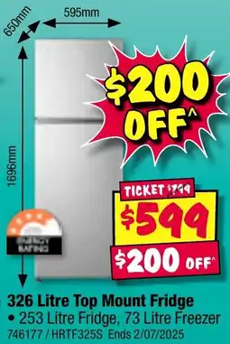 JB Hi-Fi 326 Litre Top Mount Fridge offer